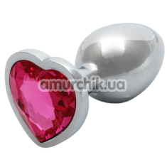 Анальная пробка с розовым кристаллом Ouch! Metal Butt Plug Medium, серебряная - Фото №1