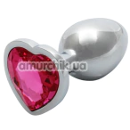 Анальна пробка з рожевим кристалом Ouch! Heart Metal Butt Plug Small, срібна - Фото №1