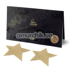Прикраси для сосків Bijoux Indiscrets Flash Glitter Pasties Star, золоті - Фото №1
