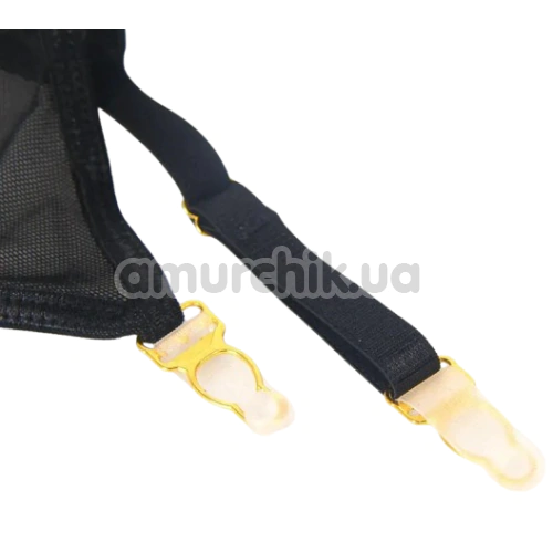 Комплект Star Night Garter Strap Set, черный: бюстгальтер + трусики-стринги + пояс для чулок + гартеры