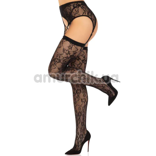 Комплект Leg Avenue Lace Thigh Highs & Garterbelt, черный: чулки + пояс