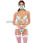 Костюм медсестры 4 Piece Mary Jane Sexy Set, бело-зеленый: бюстгальтер + трусики-стринги + пояс для чулок + маска на лицо - Фото №1