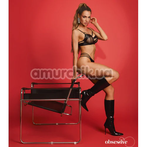 Комплект Obsessive Dominna, чорний: бюстгальтер + трусики-стрінги