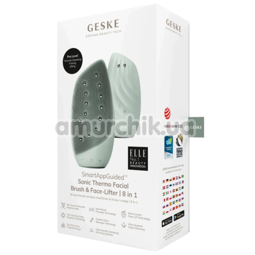 Щетка для лица Geske Sonic Thermo Facial Brush & Face-Lifter 8 in 1, зеленая