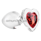 Анальная пробка с красным кристаллом Adam & Eve Red Heart Gem Glass Plug Medium, прозрачная - Фото №1