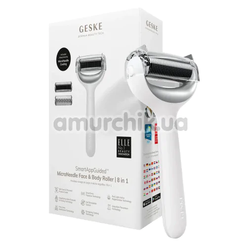 Массажер-роллер для лица и тела с микроиглами Geske MicroNeedle Face & Body Roller 8 in 1, белый