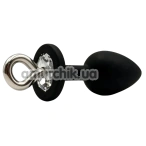 Анальная пробка с прозрачным кристаллом Alume Silicone Hook Plug S, черная - Фото №1
