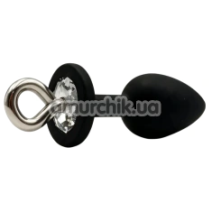 Анальная пробка с прозрачным кристаллом Alume Silicone Hook Plug S, черная - Фото №1