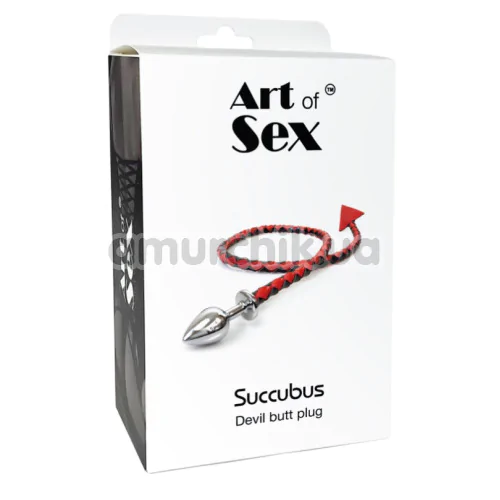 Анальная пробка с черно-золотым дьявольским хвостиком Art Of Sex Succubus M, серебряная