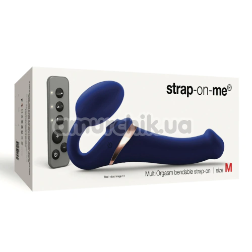 Безремневой страпон с вибрацией Strap-On-Me Multi Orgasm Bendable Strap-On M, синий