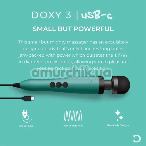 Универсальный вибромассажер Doxy 3 USB-C, бирюзовый