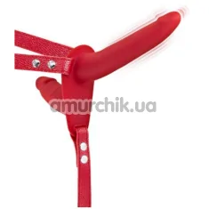 Подвійний страпон з вібрацією Fetish Tentation Vibrating Strap-On With Double Dildo, червоний - Фото №1