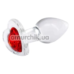 Анальная пробка с красным кристаллом Crystal Desires Heart S, прозрачная - Фото №1