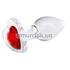 Анальна пробка з червоним кристалом Crystal Desires Heart S, прозора - Фото №1