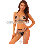 Комплект JSY Sexy Lingerie 8329, чорний: бюстгальтер + трусики-стрінги + пояс + прикраси для сосків - Фото №1