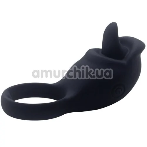 Виброкольцо Silicone Love Ring Tongue, черное