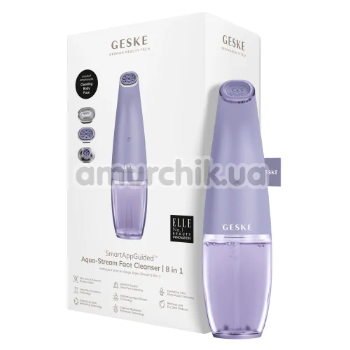 Устройство для очищения кожи лица Geske Aqua-Stream Face Cleanser 8 in 1, сиреневое