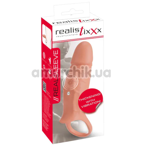 Насадка на пенис с вибрацией Realistixxx RealSleeve Close, телесная