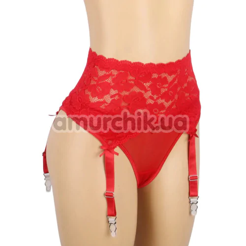 Комплект Star Night High Waisted Vintage Garter Set, красный: трусики-стринги + пояс для чулок