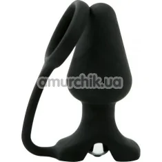Анальна пробка з ерекційним кільцем і вібрацією Loveshop Black Silicone 810329, чорна - Фото №1