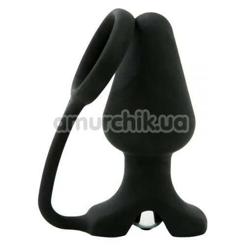 Анальна пробка з ерекційним кільцем і вібрацією Loveshop Black Silicone 810329, чорна - Фото №1