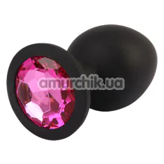 Анальная пробка с розовым кристаллом Senuelo Booty Fantasy Gem Plug L, черная - Фото №1
