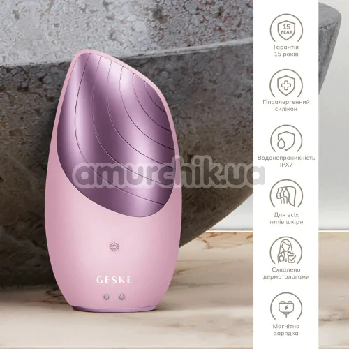 Ультразвуковая щетка для лица Geske Sonic Thermo Facial Brush 6 in 1, светло-розовая