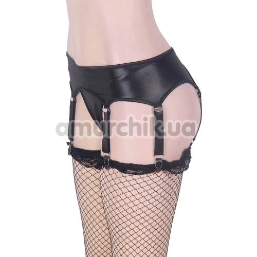 Комплект Star Night Leather-Look Garter Belt With Tiny Bows, черный: пояс для чулок + трусики-стринги