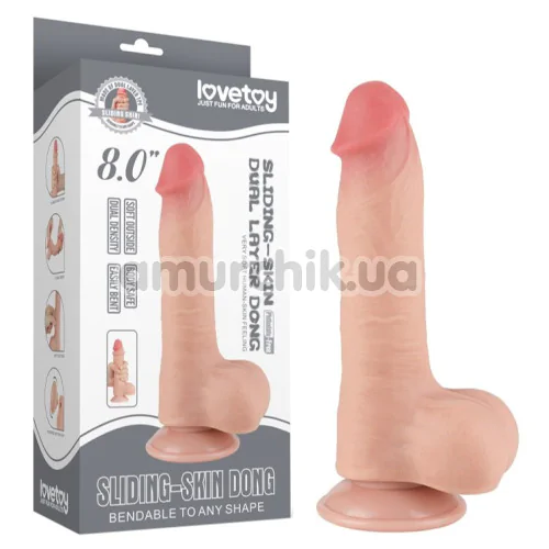 Фаллоимитатор Sliding-Skin Dual Layer Dong 8 с мошонкой, телесный