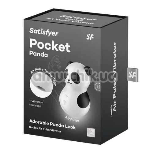 Симулятор орального секса для женщин с вибрацией Satisfyer Pocket Panda, черно-белый