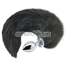 Анальна пробка з чорним хвостиком Alive Anal Pleasure Black And White Fox Tail S, срібна - Фото №1