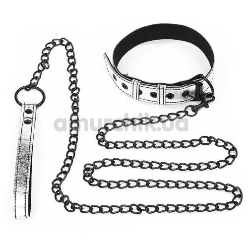 Ошейник с поводком Lovetoy Bondage Fetish Metallic Silver Pup Collar With Leash, серебряный - Фото №1