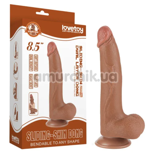 Фаллоимитатор Sliding-Skin Dual Layer Dong 8.5 с мошонкой, светло-коричневый
