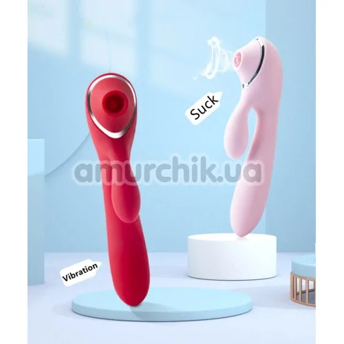 Вибратор с вакуумным стимулятором 2 in 1 Clit Sucker Rabbit Vibrator PL-VR21562, розовый