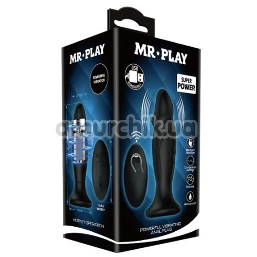 Анальна пробка з вібрацією MR Play Super Rower Powerful Vibrating Anal Plug з головкою, чорна