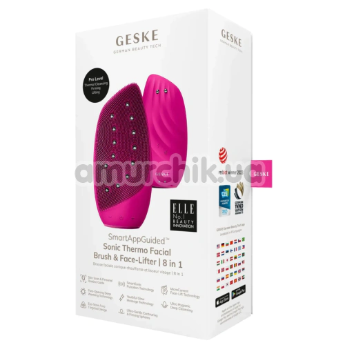 Щетка для лица Geske Sonic Thermo Facial Brush & Face-Lifter 8 in 1, ярко-розовая