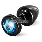 Анальна пробка з блакитним кристалом SWAROVSKI Anni Round T1, чорна - Фото №1