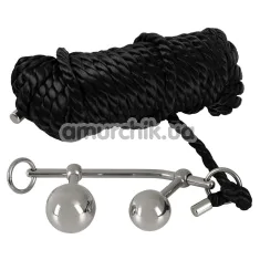 Мотузка для бондажу з анально-вагінальними кульками Bondage Plugs With 10m Rope, чорна - Фото №1