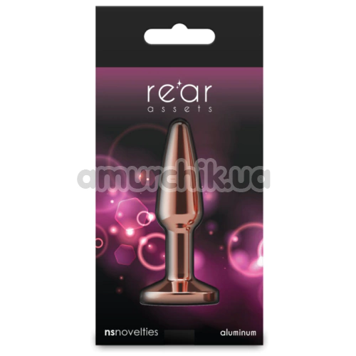 Анальна пробка з рожевим кристалом Rear Assets Metal Plug S Tapered, рожево-золота