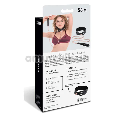 Ошейник с поводком Sex & Mischief Brat Collar and Leash, черный
