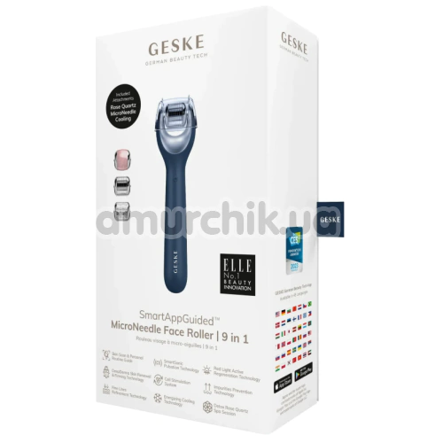 Масажер-ролер для обличчя з мікроголками Geske MicroNeedle Face Roller 9 in 1, синій