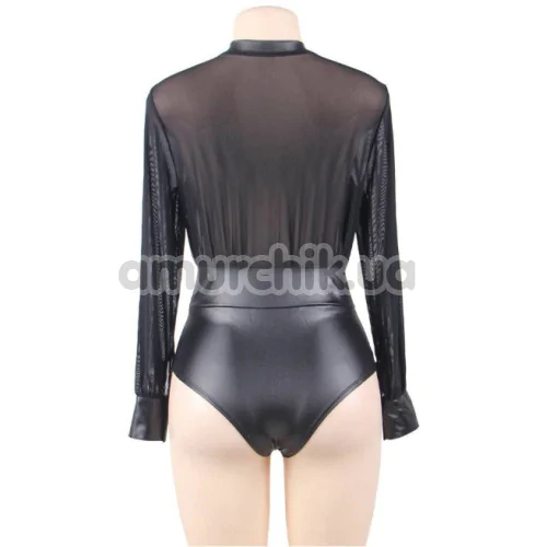 Боді Star Night Mesh And Faux Leather Zipper Teddy, чорне