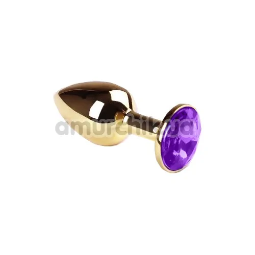Анальная пробка с фиолетовым кристаллом SWAROVSKI Gold Violet Small, золотая