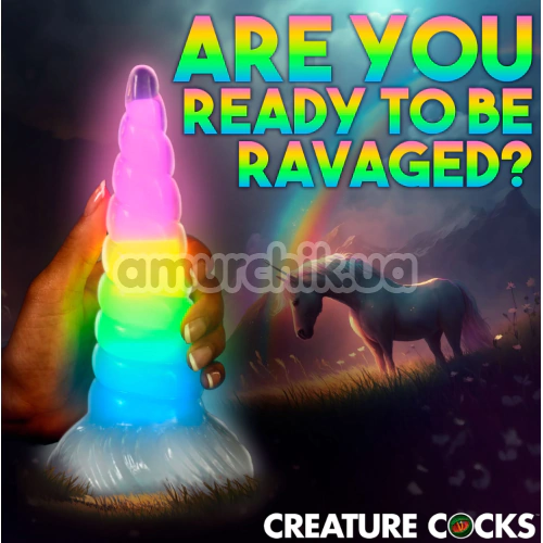 Фаллоимитатор Creature Cocks Uni-Glow Glow-in-the-Dark Rainbow Silicone Dildo, разноцветный