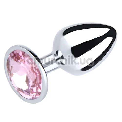 Анальна пробка з рожевим кристалом SWAROVSKI Silver Pink Topaz Big, срібна