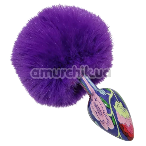 Анальна пробка з фіолетовим хвостиком Alume Floral Metal Plug With Tail S, синя