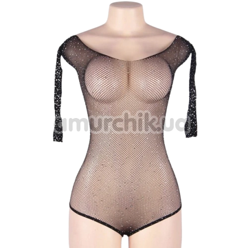 Боді Star Night Sexy Fishnet Rhinestone Bodysuit, чорне