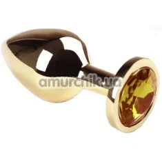 Анальная пробка с желтым кристаллом SWAROVSKI Gold Citrine Middle, золотая - Фото №1