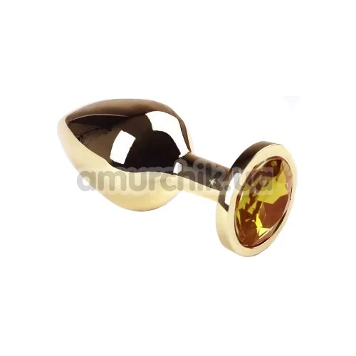 Анальная пробка с желтым кристаллом SWAROVSKI Gold Citrine Middle, золотая