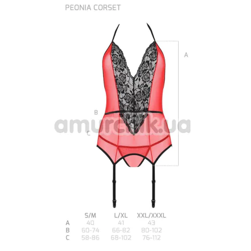 Комплект Passion Free Your Senses Erotic Line Peonia Corset, червоно-чорний: корсет + трусики-стрінги